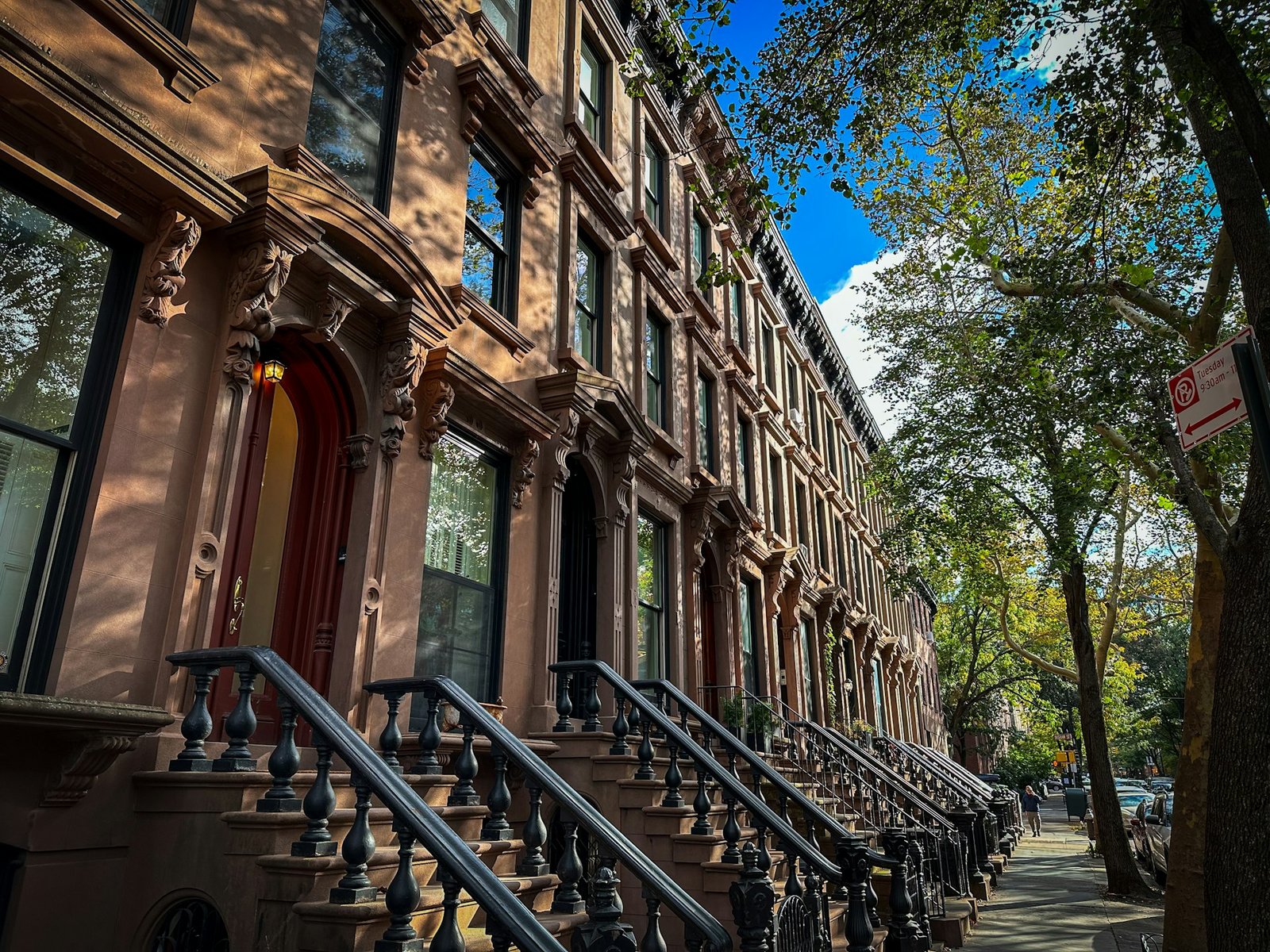 Row of brownstone homes in Brooklyn, New York